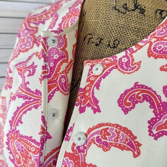 Sigrid Olsen Floral Damask Cotton Silk Blazer Jacket Cream Pink 4 Snap Front‎ - Picture 6 of 14